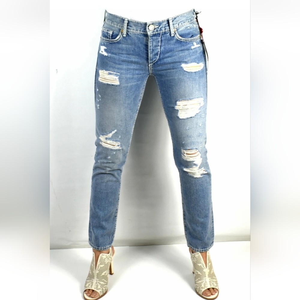 True Religion Liv Destroyed Low-Rise Relaxed Crop Skinny Jeans Size 26